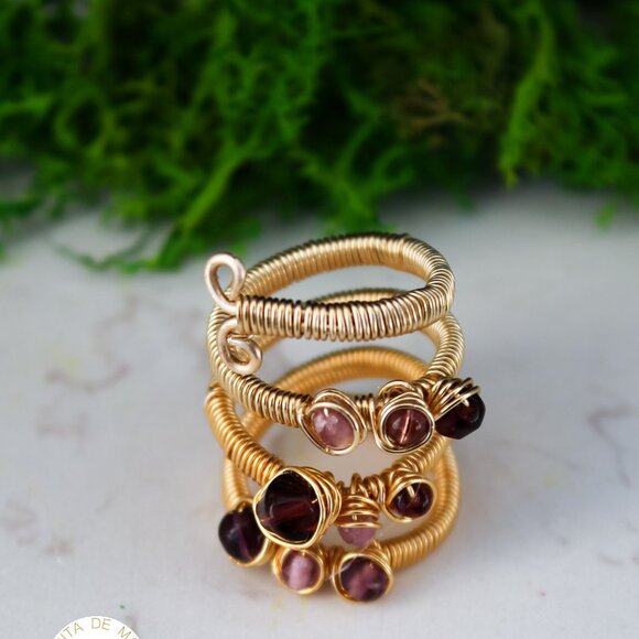 Handmade wire wrapped adjustable ring crystals - Picture 1 of 5
